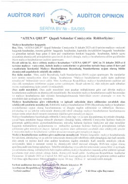 2025-ci il üzrə “ATENA QRUP” QSC-nin Maliyyə Hesabatları üzrə Auditor Rəyi